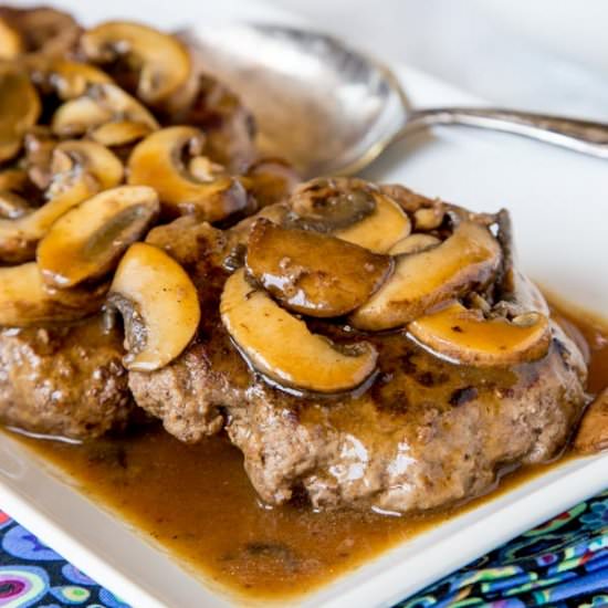 Hamburger Steaks w/ Mushroom Gravy - Recipe photo by dinnersdishesanddesserts