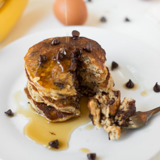 Chocolate Chip Banana Pancakes - Recipe photo by RealFoodWholeLife