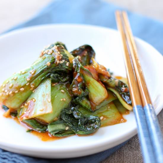 korean-style bok choy - Recipe photo by KimchiChick
