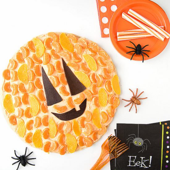 Jack-o-Lantern Fruit Dessert Pizza - Recipe photo by boulderlocavore