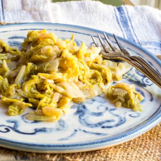 Decadent Braised Napa Cabbage - Recipe photo by TheWimpyVegetarian