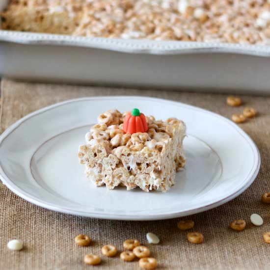 Pumpkin Spice Crispy Treats - Recipe photo by Wineandawoodenspoon