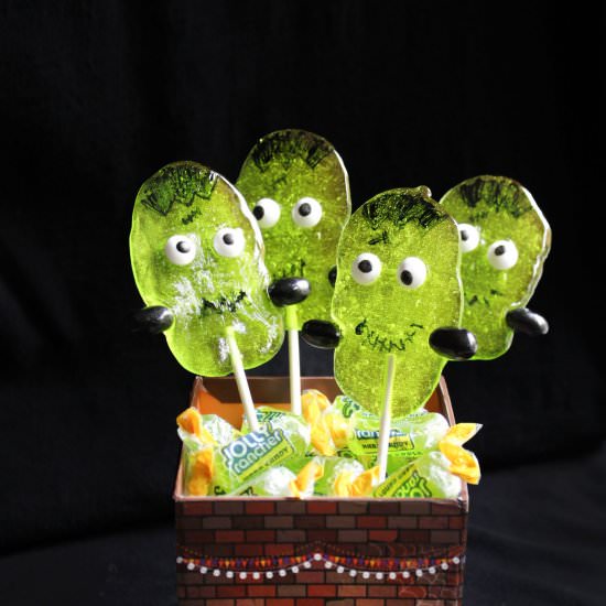 Frankenstein Jolly Rancher Suckers - Recipe photo by CrayonsAndCravings