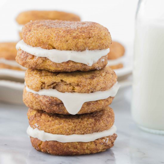 Pumpkin Snickerdoodle Whoopie Pies - Recipe photo by mykitchencraze