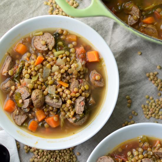 Vegetable & Sausage Lentil Soup - Recipe photo by projectmealplan