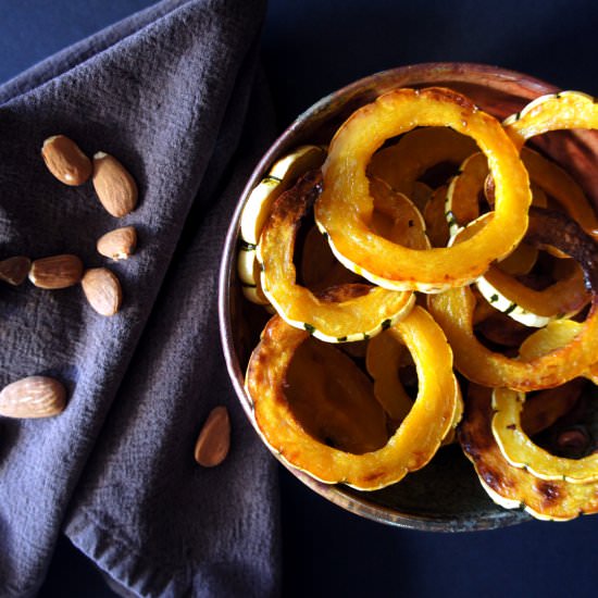 Almond Maple Roasted Delicata - Recipe photo by spill the greens