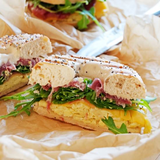 Breakfast Bagel Paninis - Recipe photo by thecharmingdetroiter