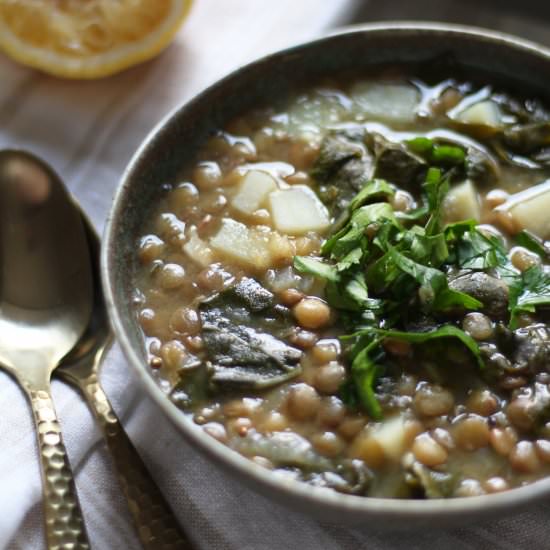One-Pot Lentil and Swiss Chard Soup - Recipe photo by thymeandtoast