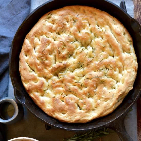Cast Iron Rosemary Focaccia - Recipe photo by Ciao Chow Bambina