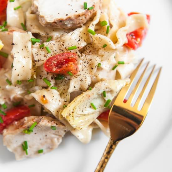 One Pot Artichoke Cream Pasta - Recipe photo by Healthfully Ever After