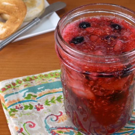 Triple Berry Vanilla Bean Freezer Jam - Recipe photo by For the Love of Cooking
