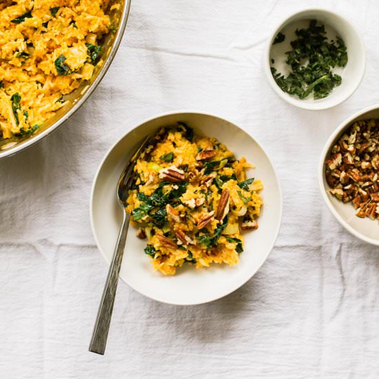 Quick Pumpkin and Kale Risotto - Recipe photo by cakeoversteak
