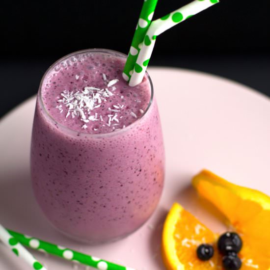 blueberry,orange & coconut smoothie - Recipe photo by almondtozest.com
