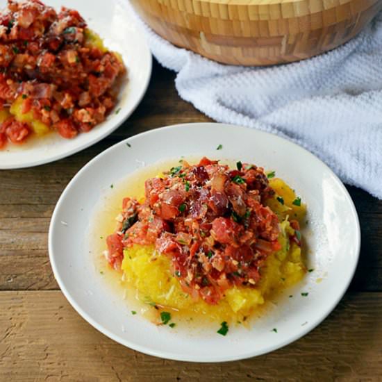 Bacon Tomato Onion Spaghetti Squash - Recipe photo by eatingwithemmylou