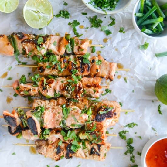 Sweet Thai Chili Salmon Skewers - Recipe photo by HowSweetEats