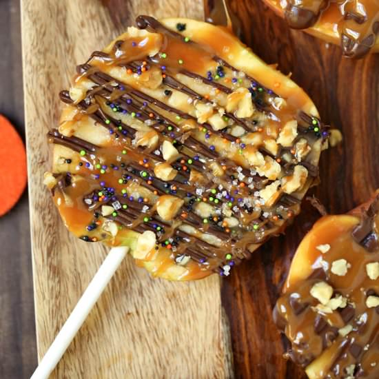 Sliced Caramel Apple Pops - Recipe photo by busymommymedia