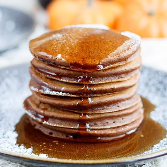 Chocolate Pumpkin Pancakes - Recipe photo by JennMeyering