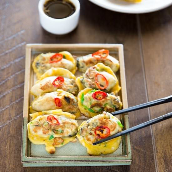 Korean Oyster Pancakes - Recipe photo by MyKoreanKitchen