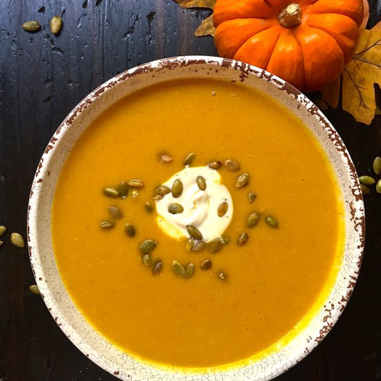 Fall Feast Roasted Pumpkin Soup - Recipe photo by Grits and Pinecones