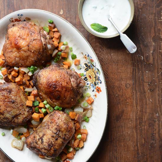 Jerk Roasted Chicken Thighs - Recipe photo by AnEdibleMosaic