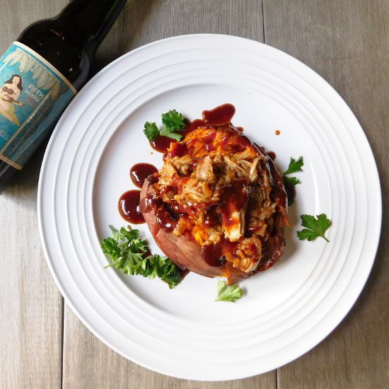 Pulled Pork Stuffed Sweet Potato - Recipe photo by Bottom Left of the Mitten