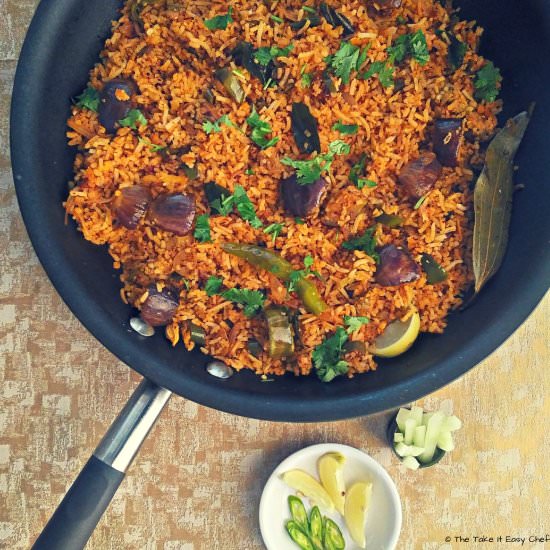 Vangi Bath (Eggplant Rice) - Recipe photo by TheTakeItEasyChef
