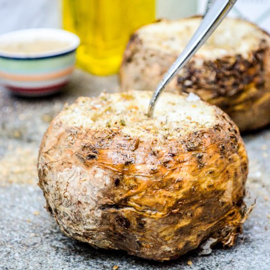 Roast celeriac with za'atar - Recipe photo by vidiberg