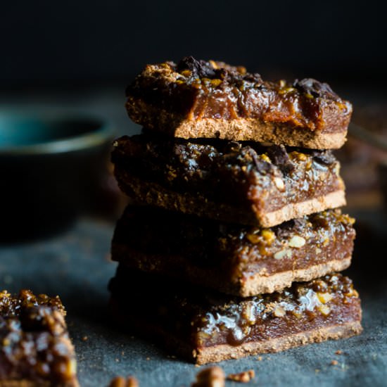 Chocolate Caramel Pecan Pie Bars - Recipe photo by foodfaithfitness