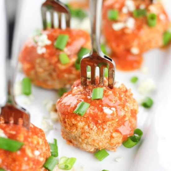 Crockpot Buffalo Chicken Meatballs - Recipe photo by veggiebalance