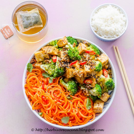 Baked Tofu Bowl with Carrot Noodles - Recipe photo by Herbivore Cucina