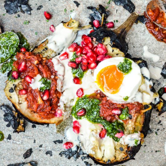 Burnt Eggplant with the Works - Recipe photo by vidiberg