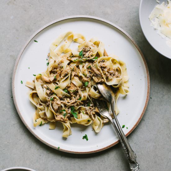 Slow Cooker Chicken Mushroom Pasta - Recipe photo by gatheranddine