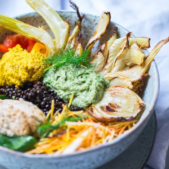 Triple Hummus Protein Bowl - Recipe photo by VibrantFoodStories