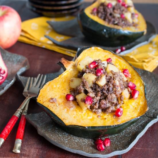 Meat Lover’s Apple Stuffed Squash - Recipe photo by Healthy World Cuisine