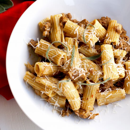 Creamy Pumpkin Pasta with Sausage - Recipe photo by FoodFolksandFun