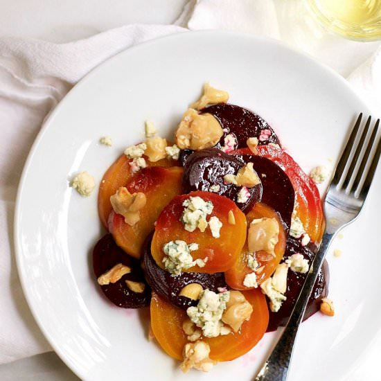 Beet Salad w/ Brittle & Blue Cheese - Recipe photo by PinchandSwirl