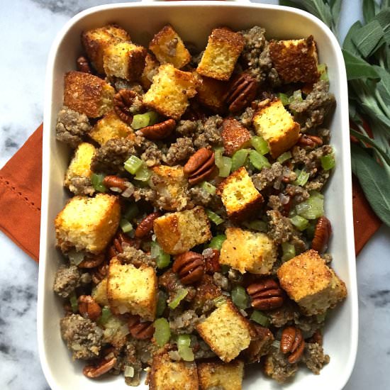 Classic Sausage Cornbread Dressing - Recipe photo by Grits and Pinecones