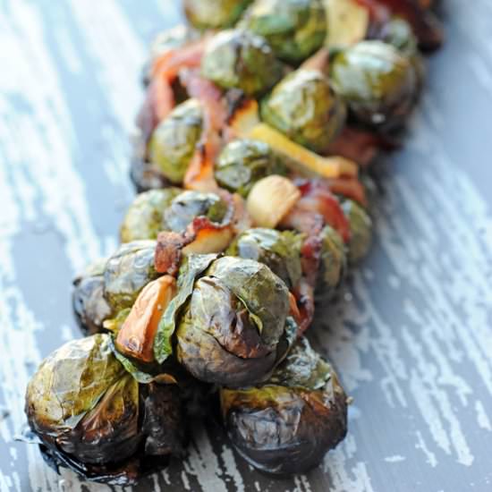 Brussels Sprouts Bacon Weave - Recipe photo by girlscangrill
