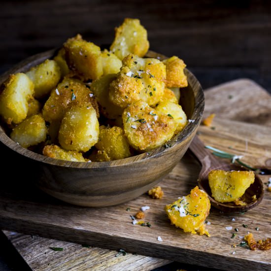 Polenta Parmesan Roast Potatoes - Recipe photo by heinstirred