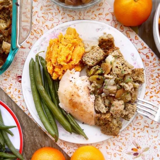 Sausage, Apple, and Chestnut Stuffing - Recipe photo by perchancetocook.com