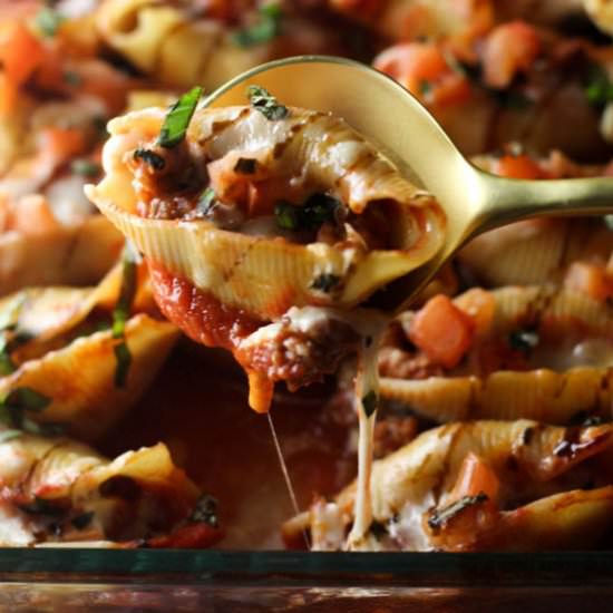 Sausage Caprese Stuffed Shells - Recipe photo by theculinarycompass