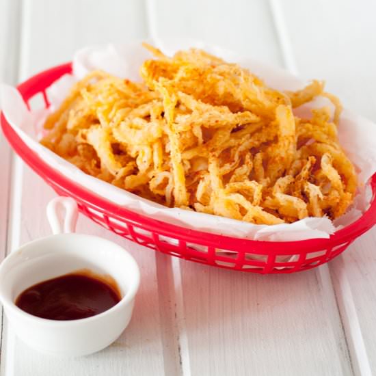 Smoked Paprika Onion Straws - Recipe photo by GoodieGodmother
