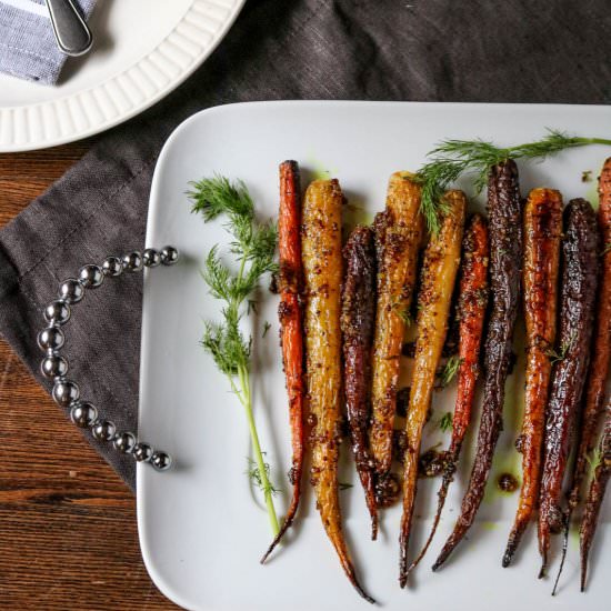 Maple Mustard Roasted Carrots - Recipe photo by WanderlustandWellness