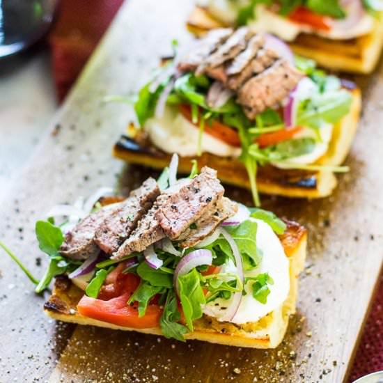 Open Faced Steak Caprese Sandwiches - Recipe photo by thegirlonbloor