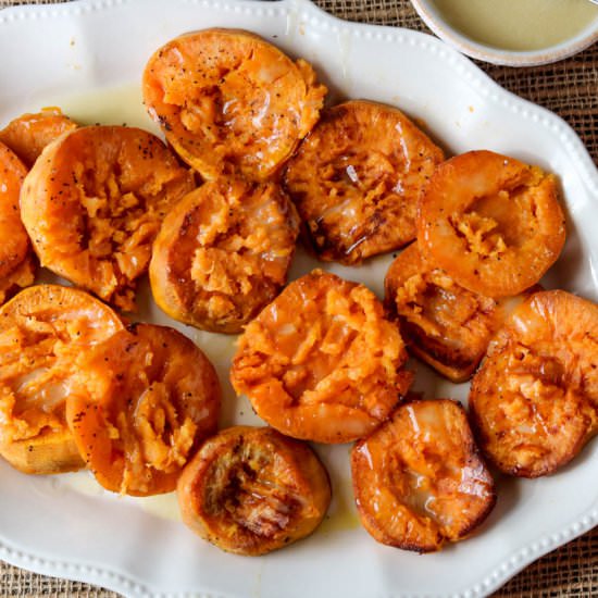 Smashed Sweet Potatoes - Recipe photo by WanderlustandWellness