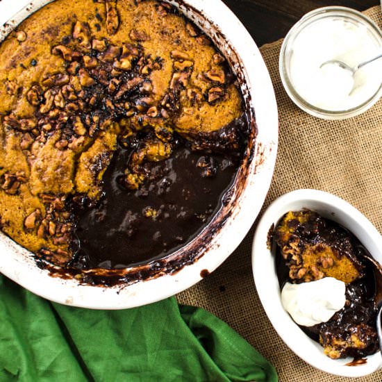 Pumpkin Cake with Chocolate Sauce - Recipe photo by The Flavor Bender