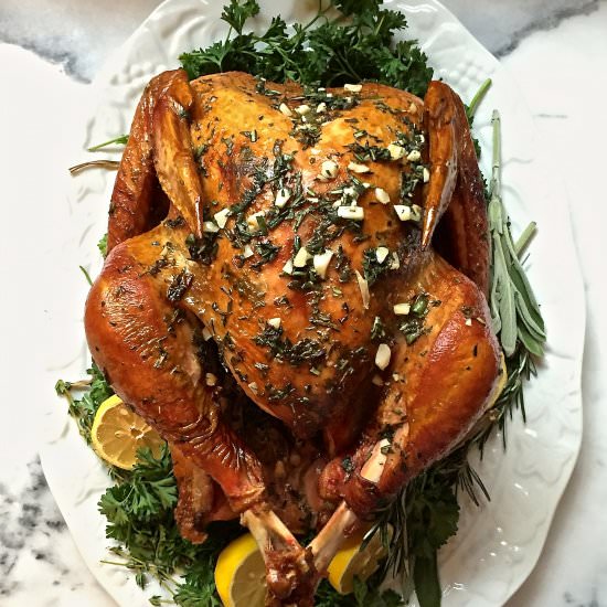 Fresh Herb and Garlic Smoked Turkey - Recipe photo by Grits and Pinecones