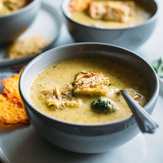 Three Cheese Broccoli Soup - Recipe photo by thealmondeater