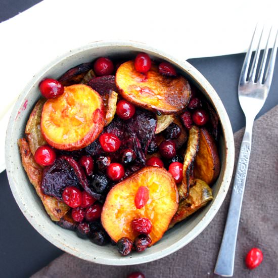 Cranberry Maple Roasted Roots - Recipe photo by spill the greens