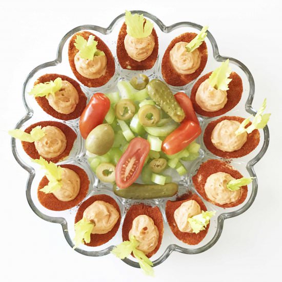 Skinny Bloody Mary Deviled Eggs - Recipe photo by TheSkinnyFork